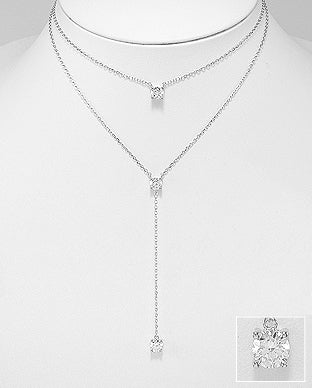Diamond Simulant Layer Silver Necklace