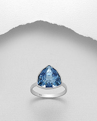 Blue Austrian Crystal Silver Ring