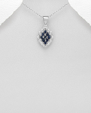 Blue Sapphire Cluster Silver Pendant