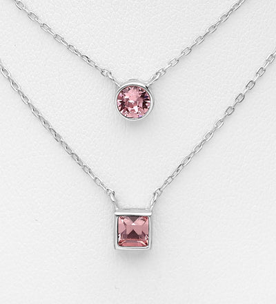 Pink Austrian Crystals Silver Necklace