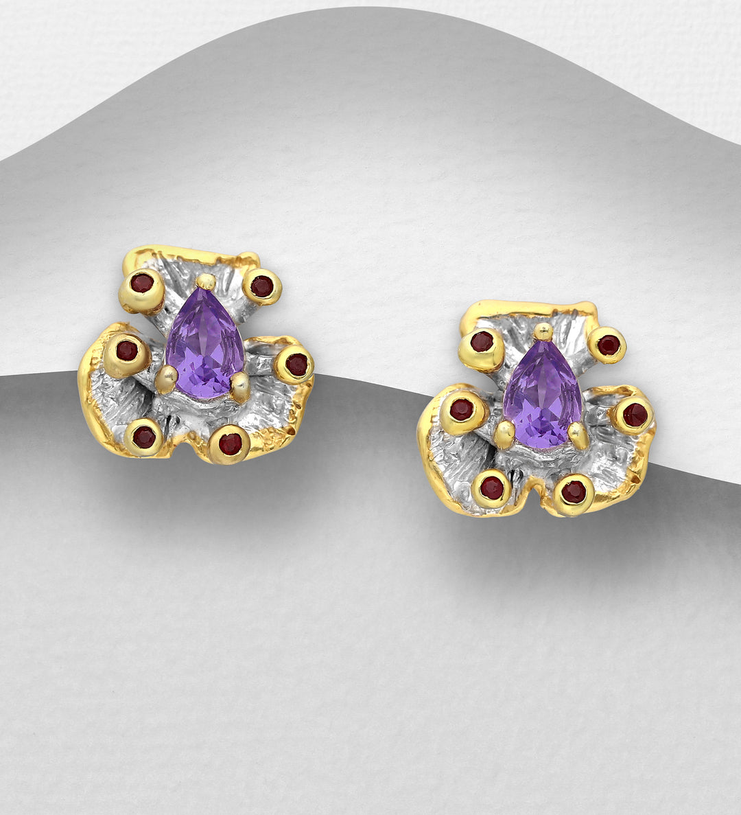 Amethyst & Red Sapphire Silver Earrings