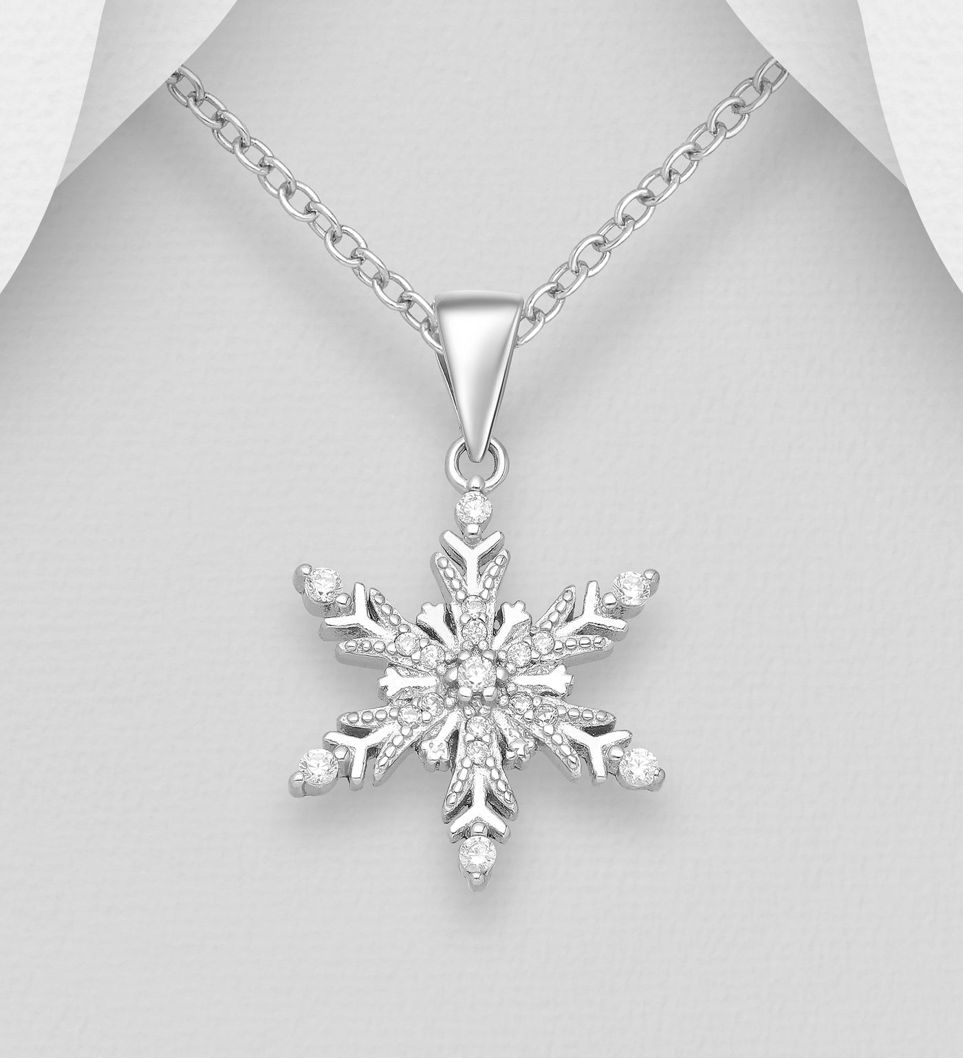 Silver Diamond Simulant Snowflake Pendant