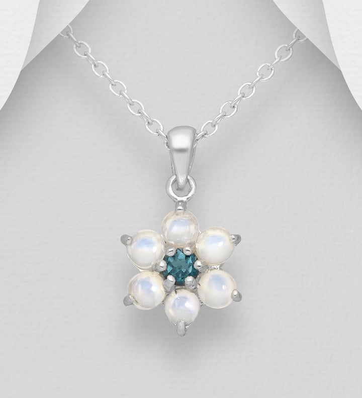 Opals & Topaz Flower Pendant