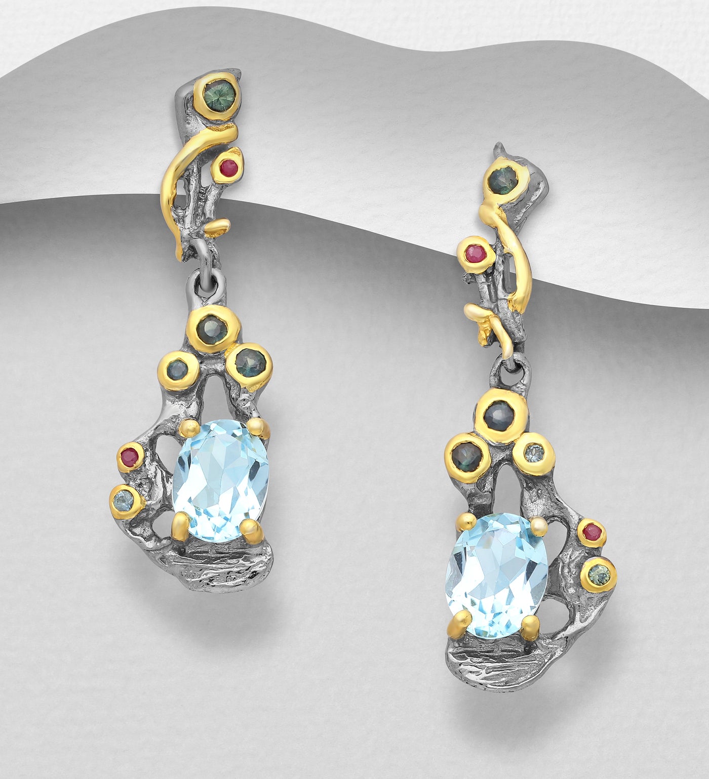 Topaz, Sapphire, & Rhodolite Earrings