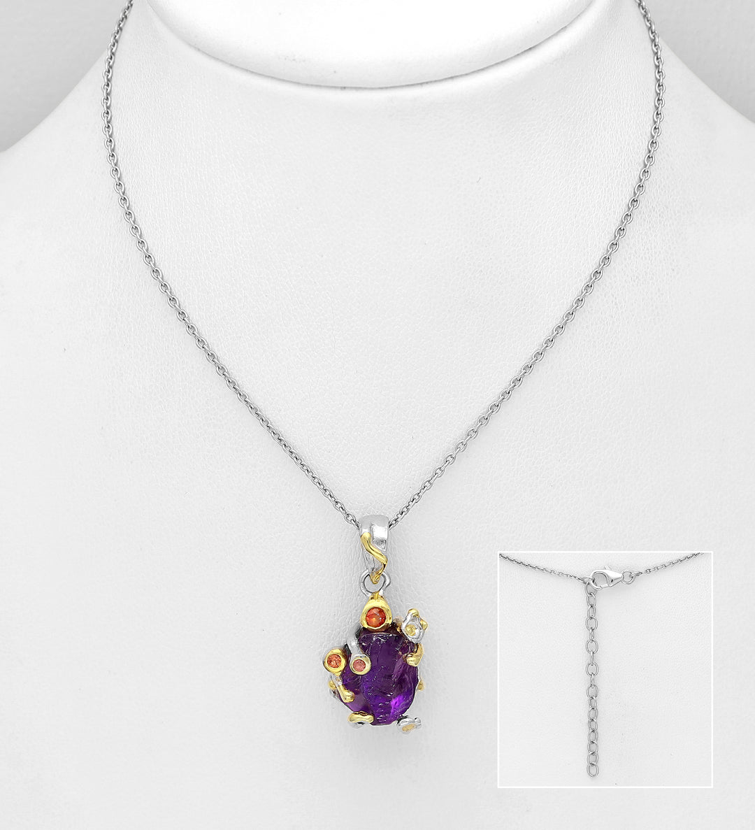 22K Gold Amethyst Silver Necklace