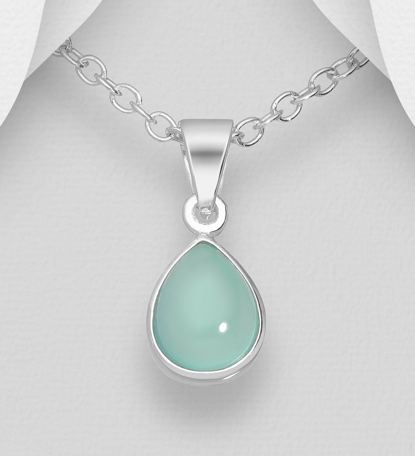Aqua Chalcedony Silver Pendant Necklace