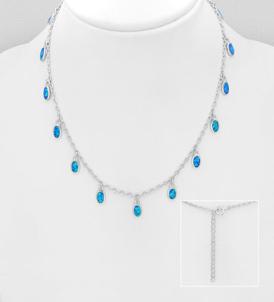 Created Blue Opal Silver Necklace