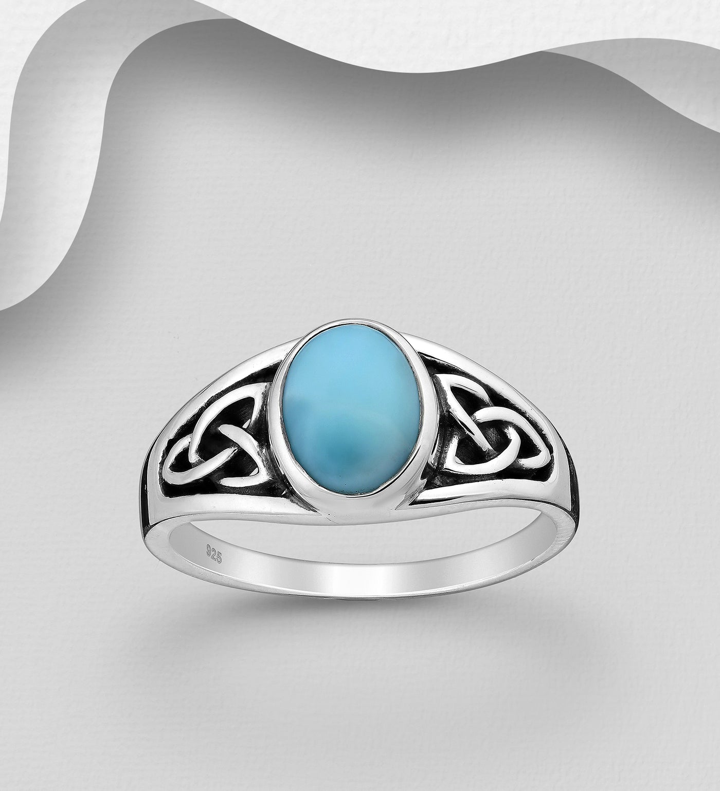Larimar Gaelic Knot Silver Ring