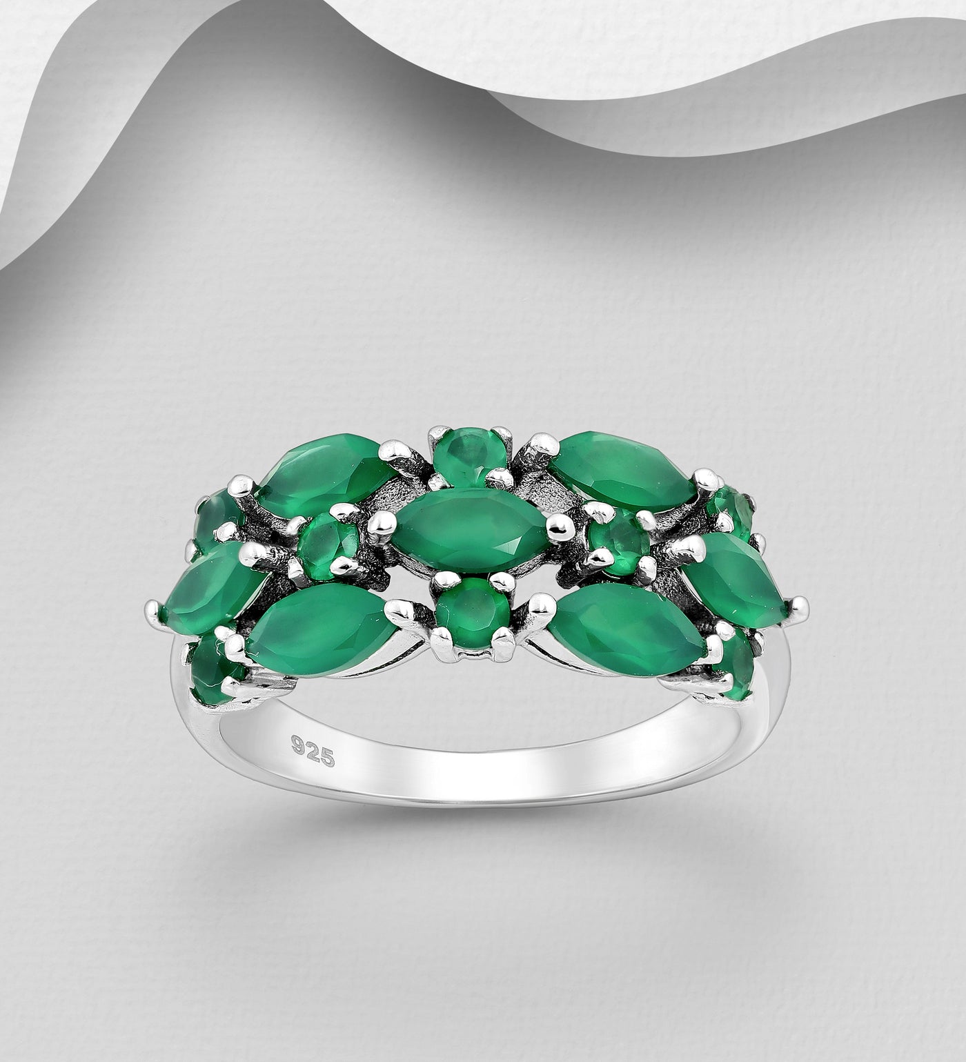 Emerald Simulant Silver Ring