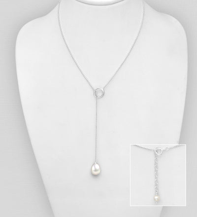 Freshwater Pearl Silver Lariat Necklace