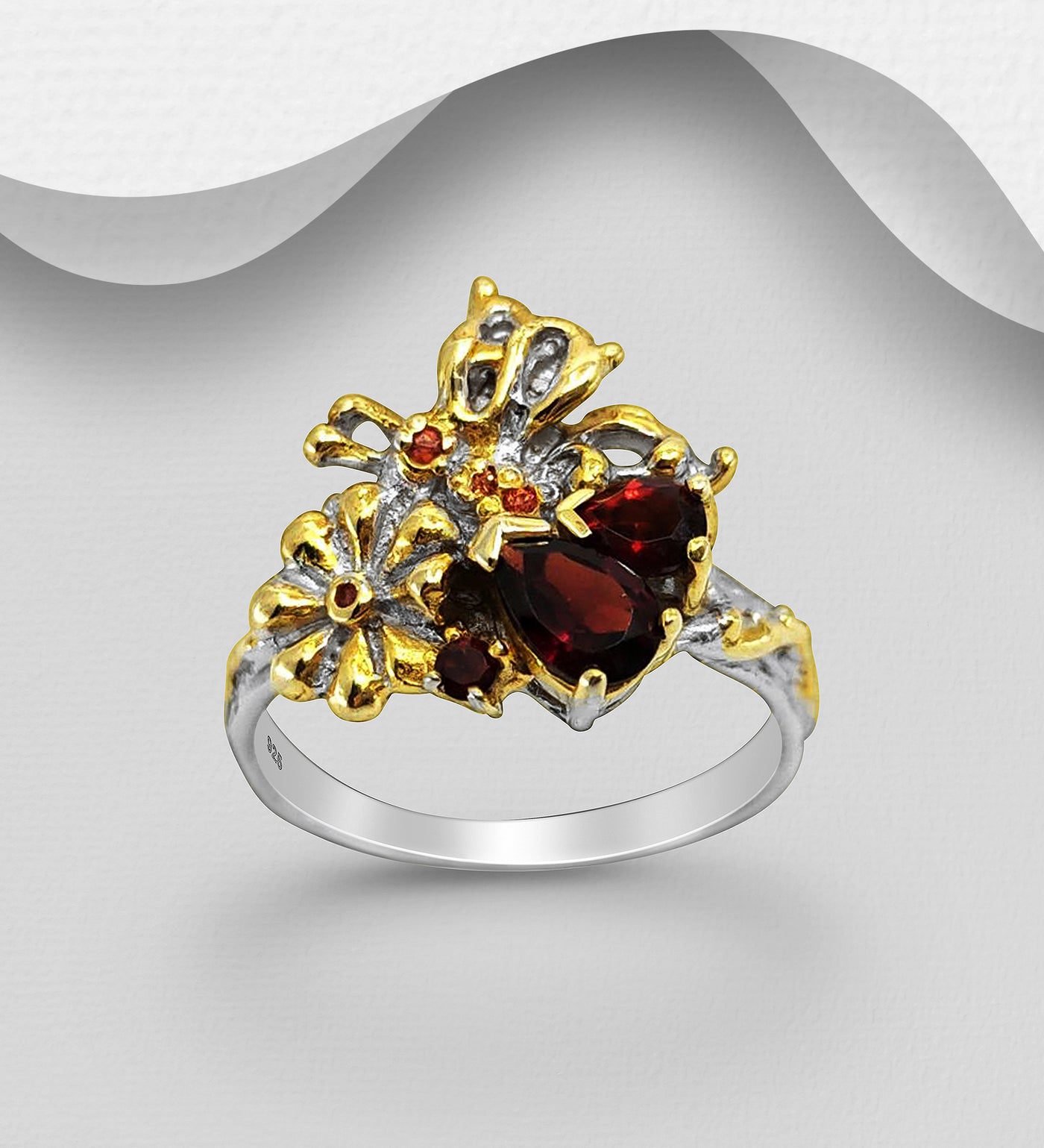 Orange Sapphire & Red Garnet Ring