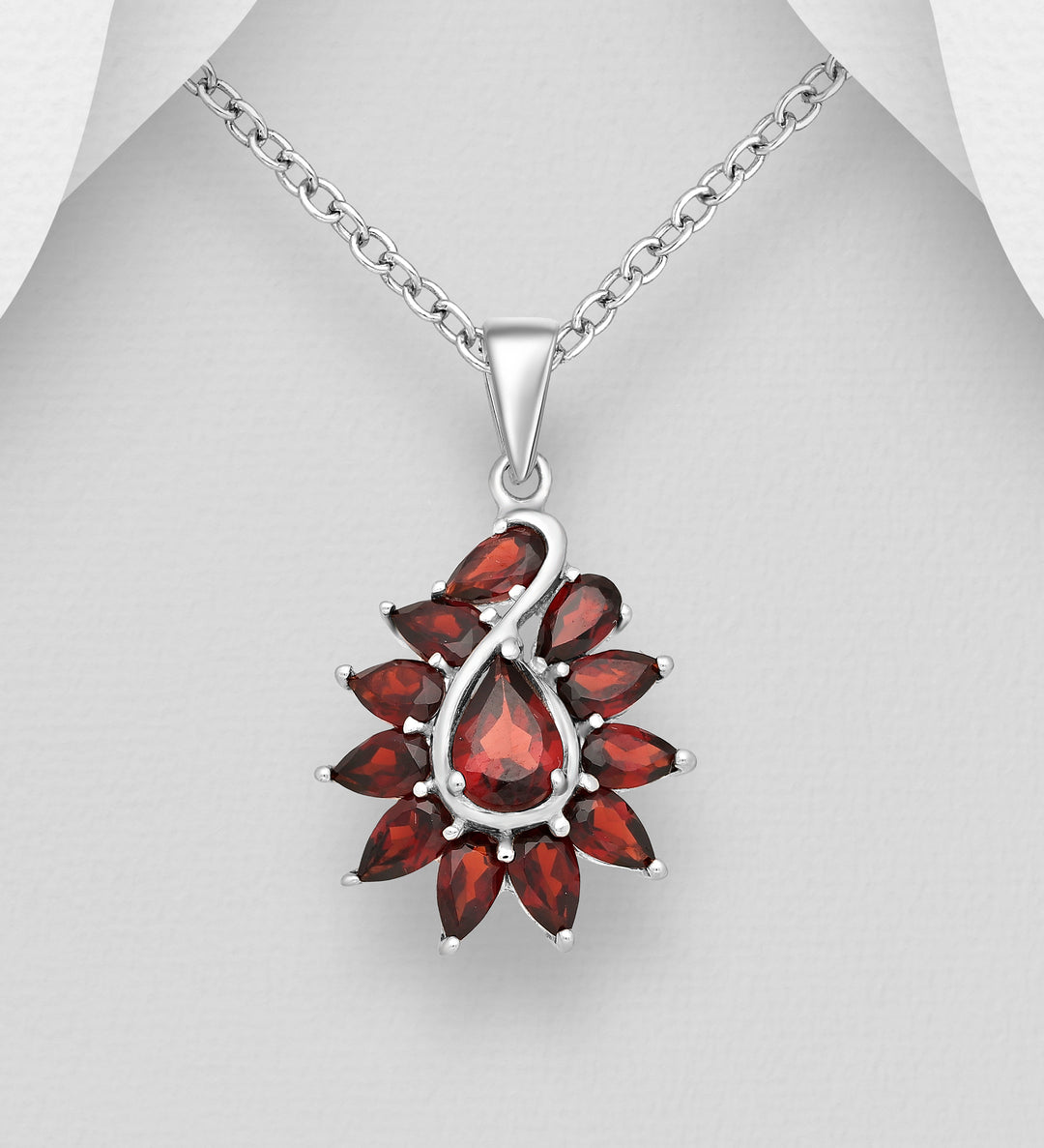 Garnet Cluster Silver Pendant