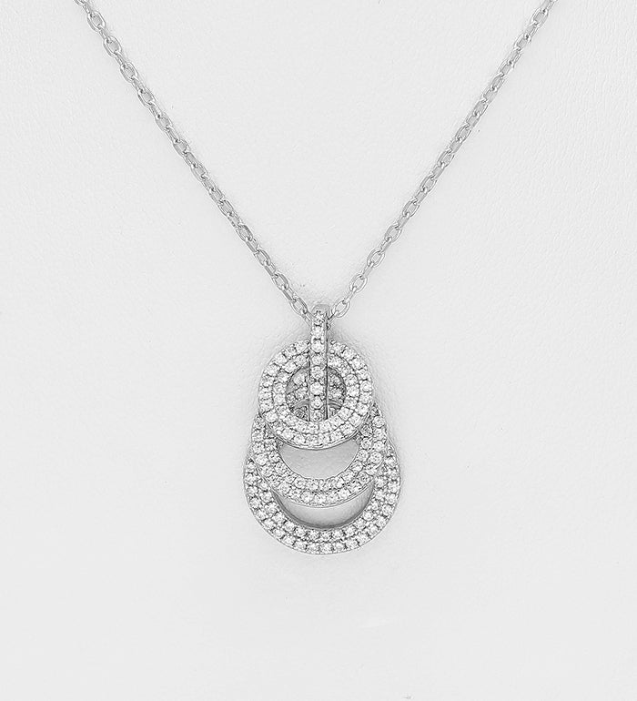 Simulated Diamond Silver Circle Link Necklace