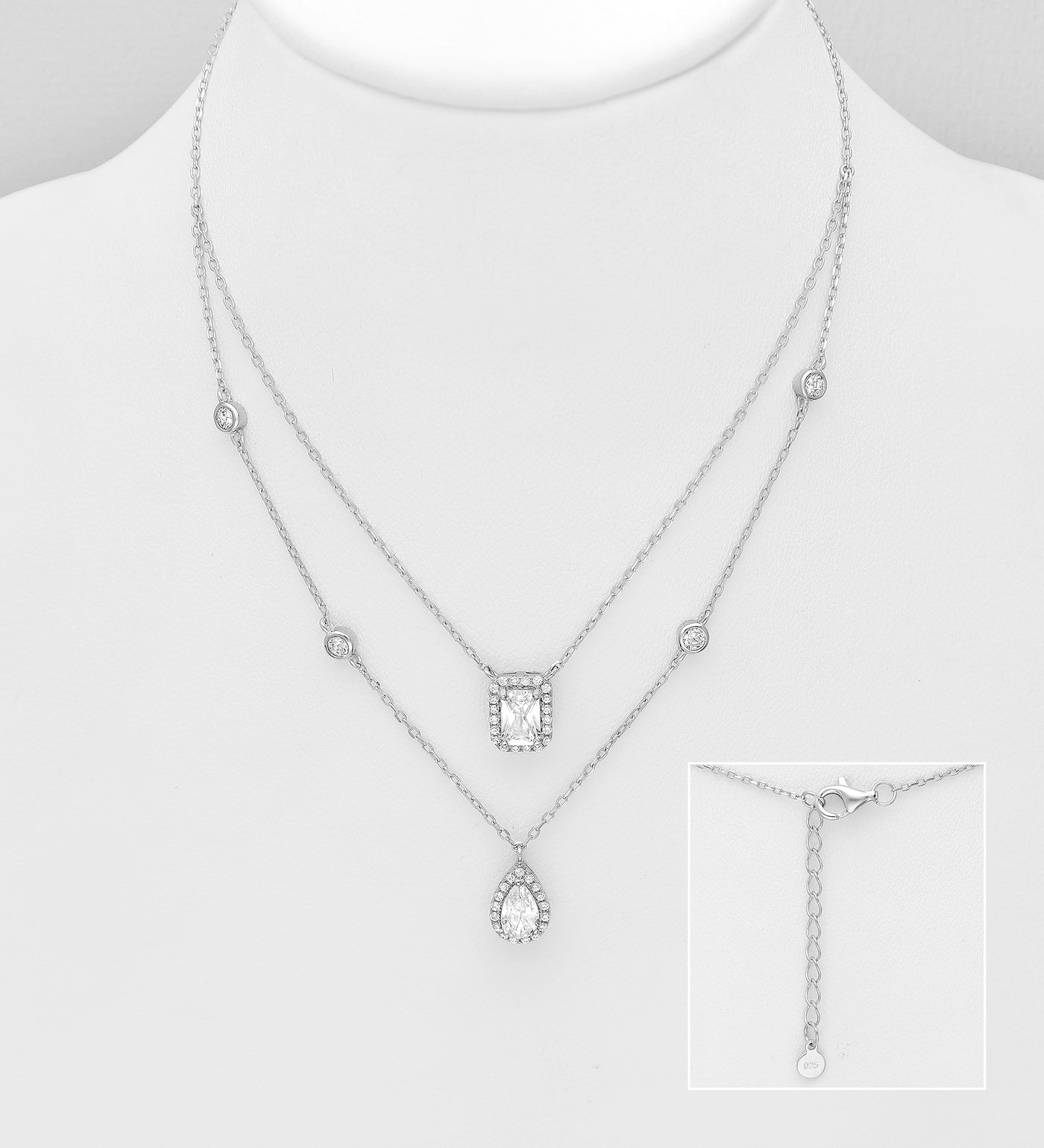 Simulated Diamond Silver Layer Necklace