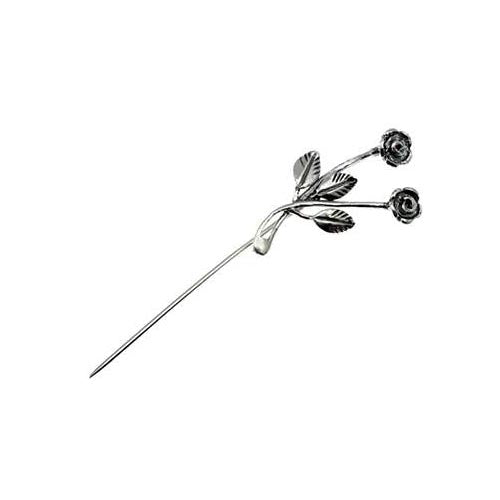 18th Century Style Sterling Silver Roses Hat Pin with Marcasite Gemstones - SilverAndGold.com Silver And Gold