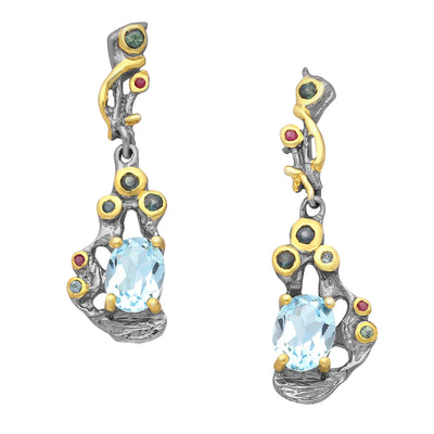 Topaz, Sapphire, & Rhodolite Earrings