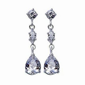 Three-Stone Crystal Dangle Earrings | SilverAndGold