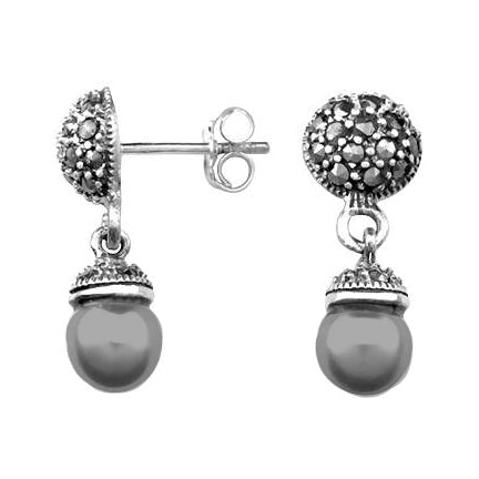 White Pearl & Marcasite Sterling Silver Earrings | SilverAndGold