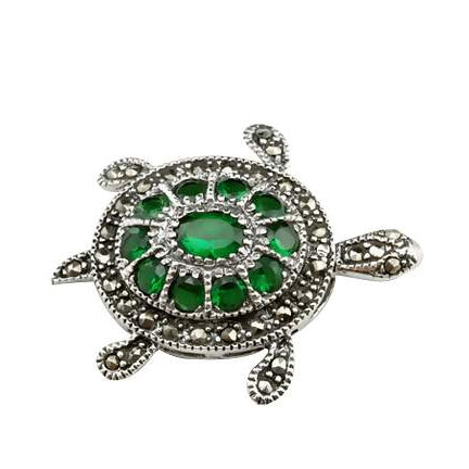 Silver Gemstone Turtle Brooch Pin
