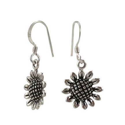 Sterling Silver Sunflower Dangle Earrings | SilverAndGold