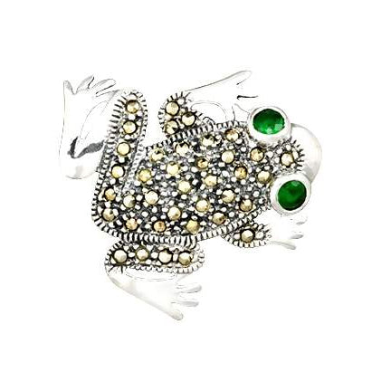 Silver Marcasite Frog Brooch Pin