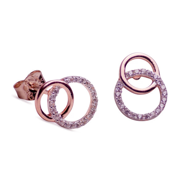 Cubic Zirconia & 14K Rose Gold Plated Circle Earrings | SilverAndGold