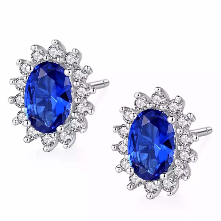 Sapphire Simulant Halo Silver Earrings