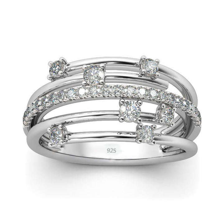Moissanite Faux Stacked Silver Ring
