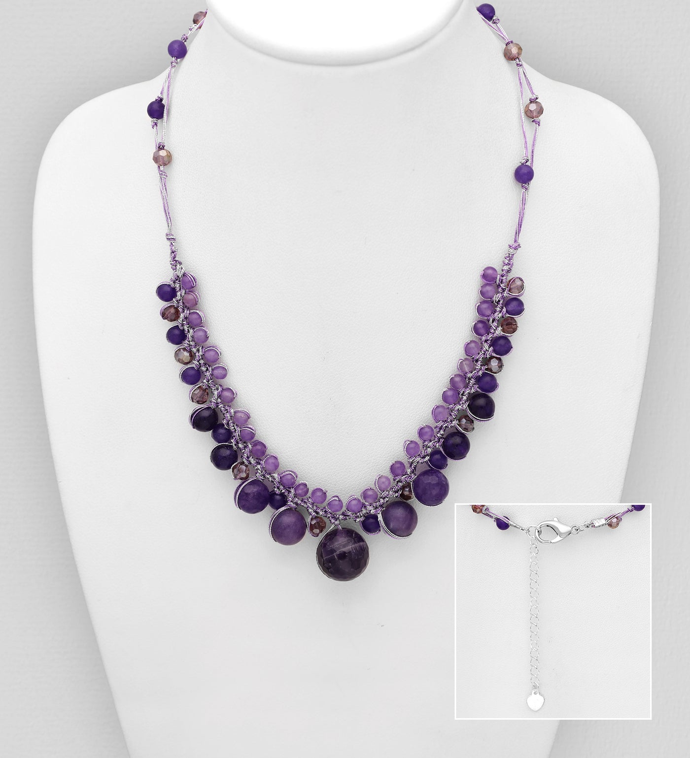 Purple Jade, Amethyst, & Crystal Necklace 18" - 20"