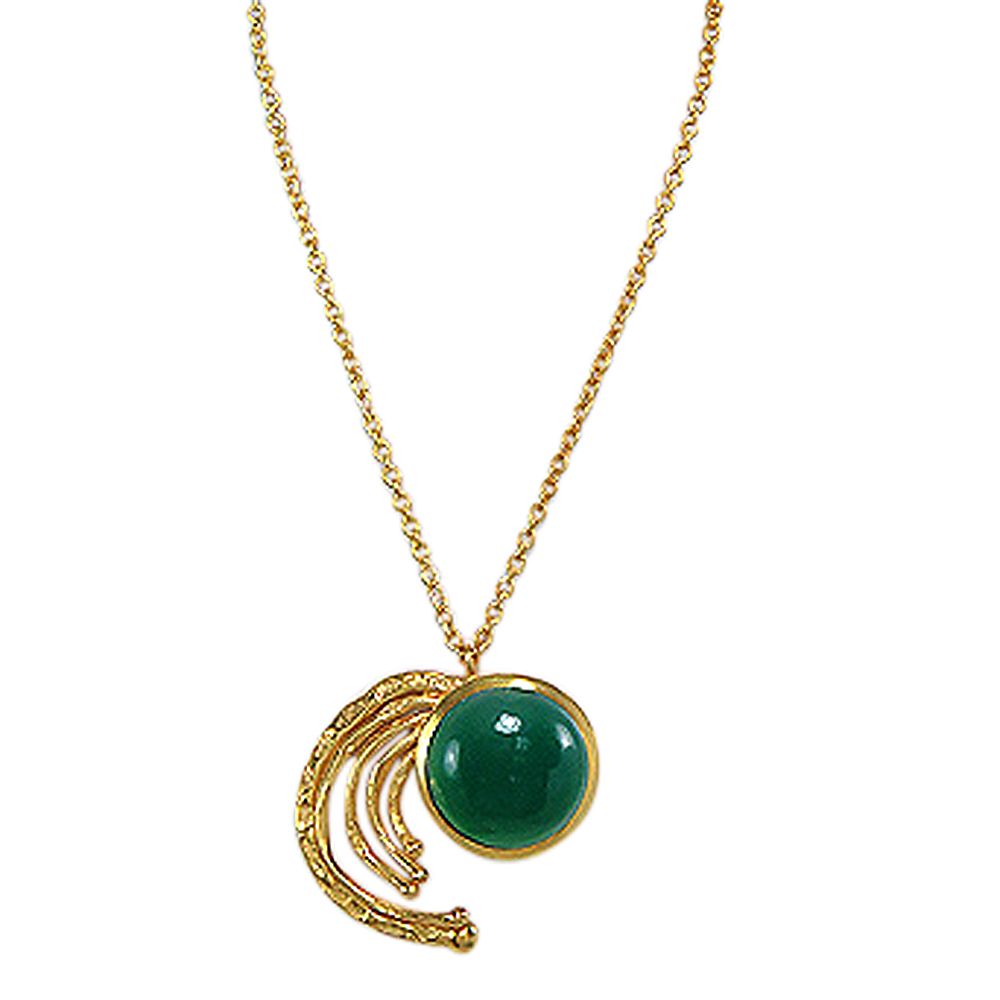 Green Onyx and 18K Yellow Gold Over Brass Statement Necklace