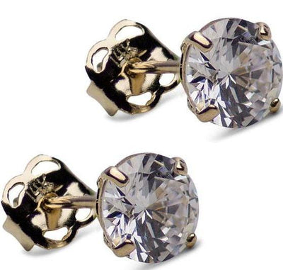 0.92 TCW Solid 14K Yellow Gold 5mm Round Cut Clear CZ Earrings