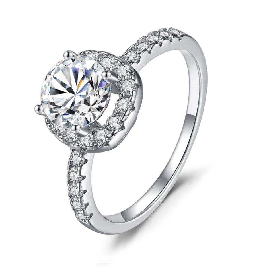 1 ct Moissanite Halo Silver Ring