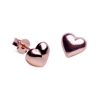 14K Rose Gold Plated Heart Stud Earrings | SilverAndGold