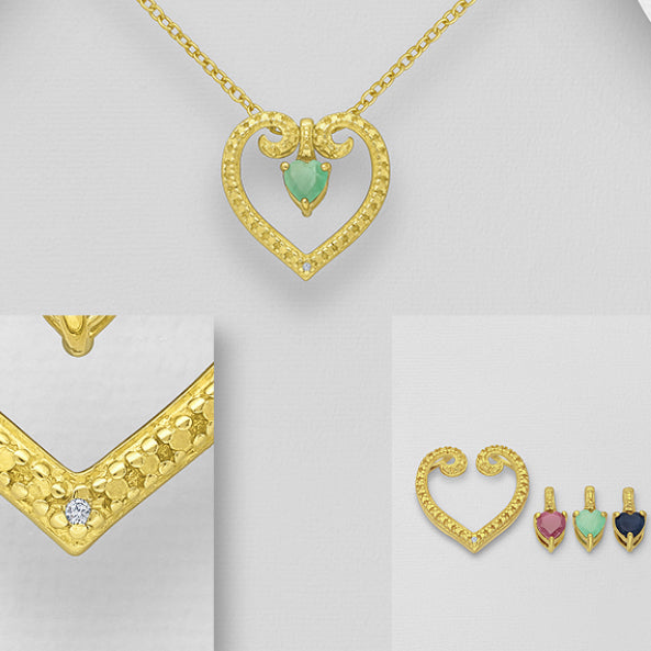 Multi-Gemstone Gold Heart Pendant