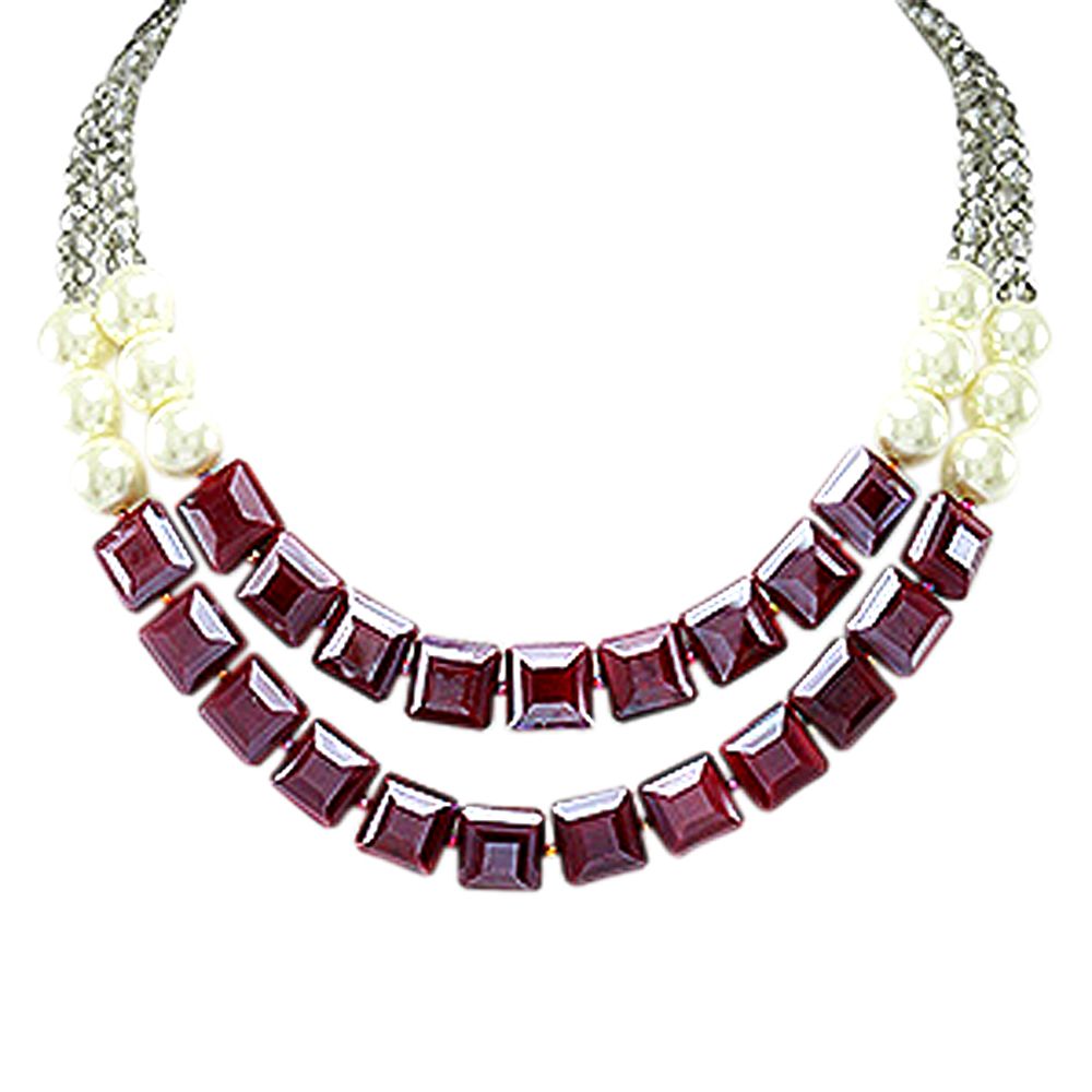 Created Pearl, Red Crystal, & Zinc Necklace