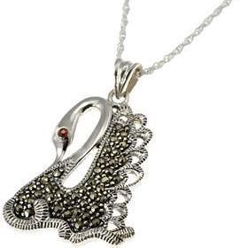 Silver Swan & Marcasite Pendant Necklace