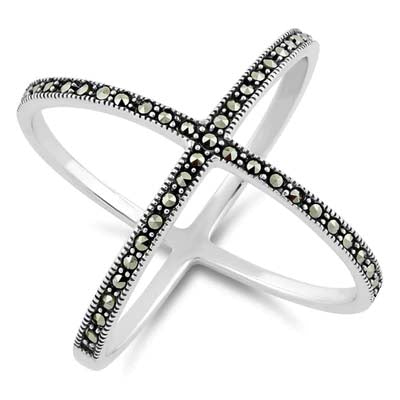 Marcasite Crossover Silver Ring