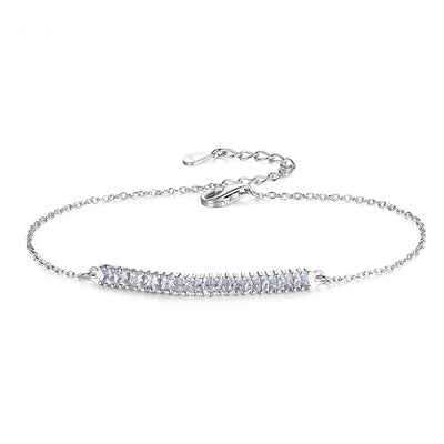 Brilliant Diamond Simulant Rhodium Over Sterling Silver Long Bar Bracelet 7 Inch to 9 Inch