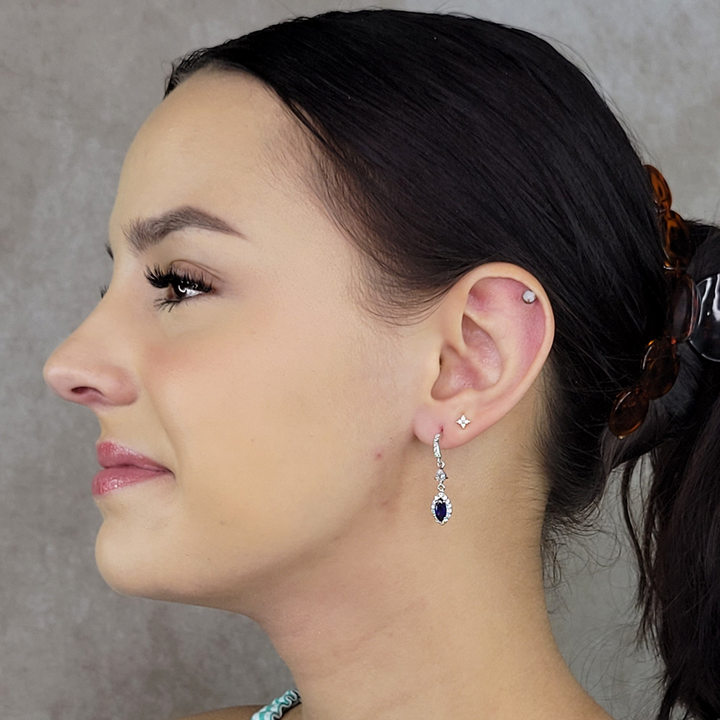 Created Sapphire Silver Earrings