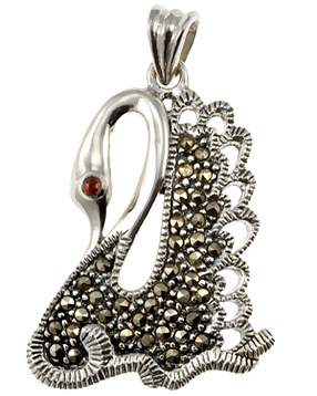 Silver Swan & Marcasite Pendant Necklace