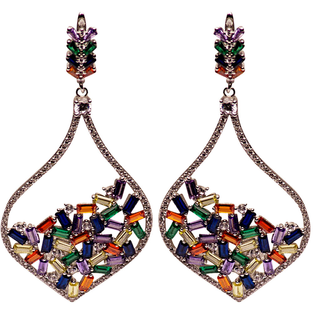 Colorful Crystal Sterling Silver Chandelier Earrings | SilverAndGold