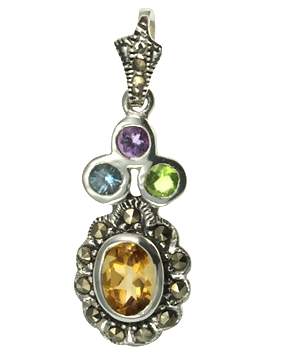 Silver Victorian Gemstone Pendant Necklace