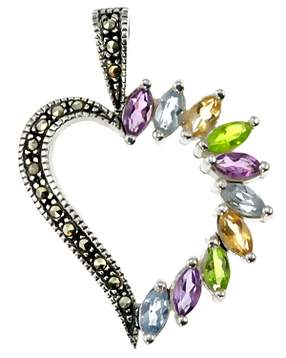 Multi-Gemstone Silver Heart Pendant