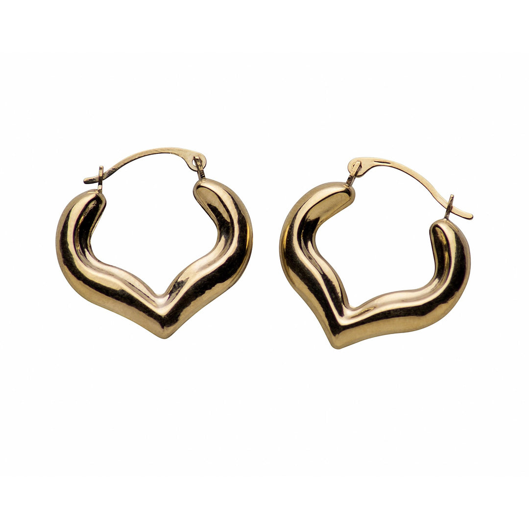 10K Yellow Gold Heart Shape Hoop Earrings | SilverAndGold