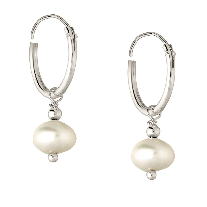 Freshwater Pearl Hoop Silver Earrings
