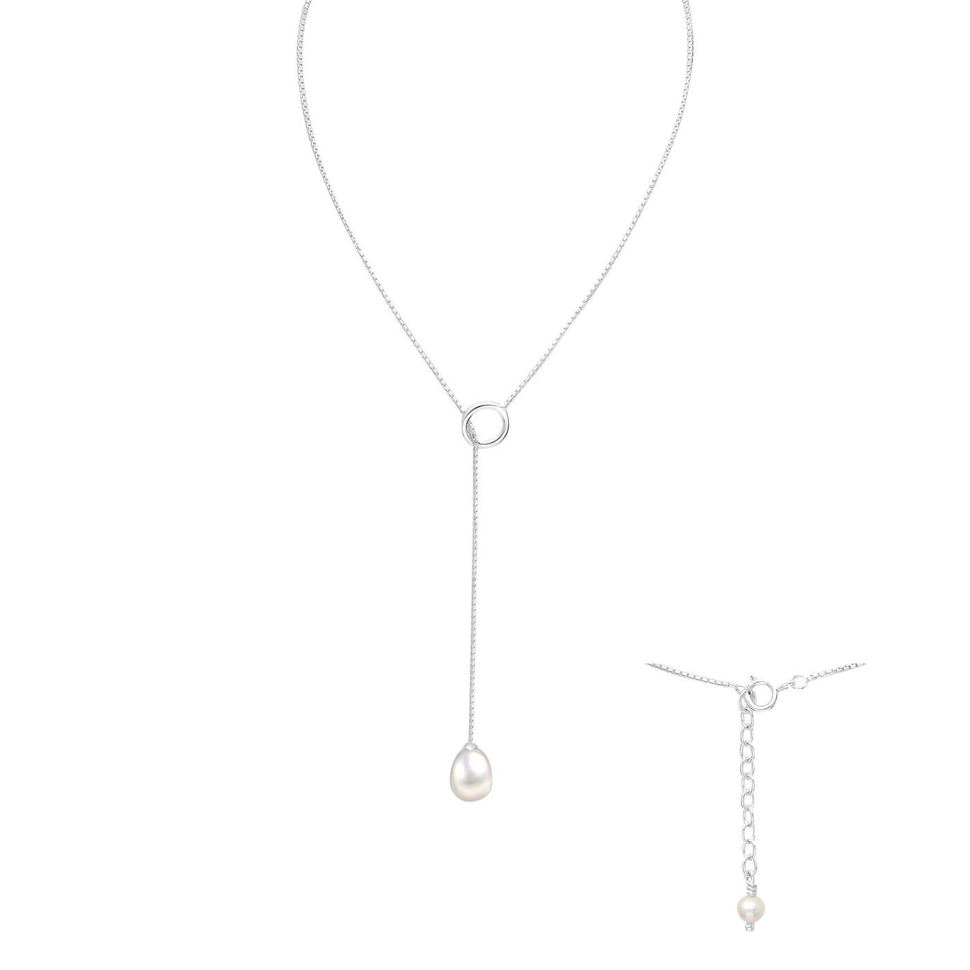 Freshwater Pearl Silver Lariat Necklace