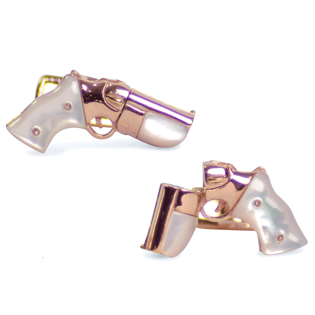 Double Barrel Mother of Pearl Gold Plated Gun Cufflinks | SilveAndGold