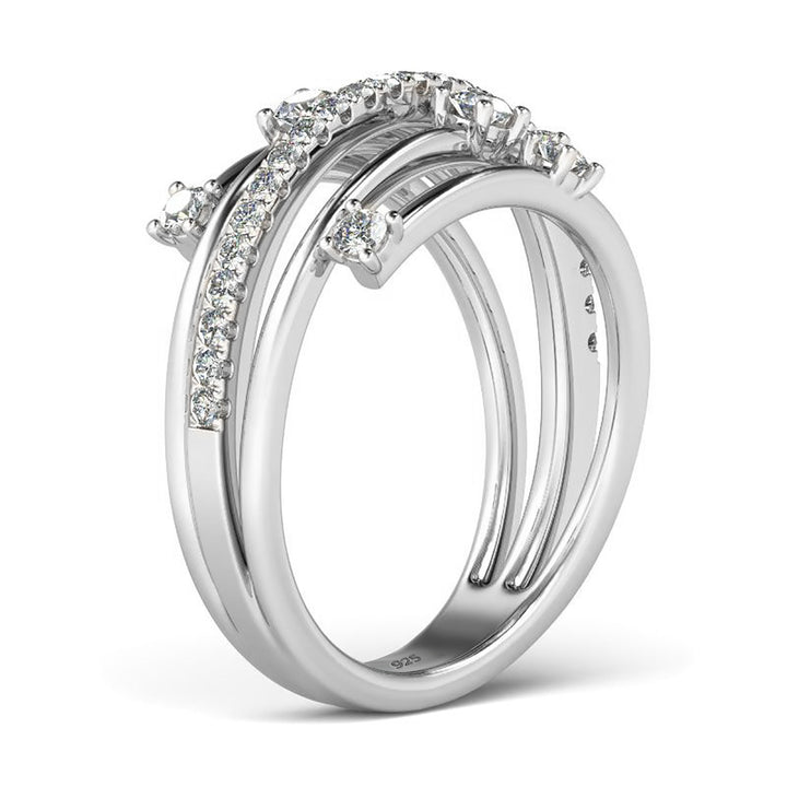 Moissanite Faux Stacked Silver Ring