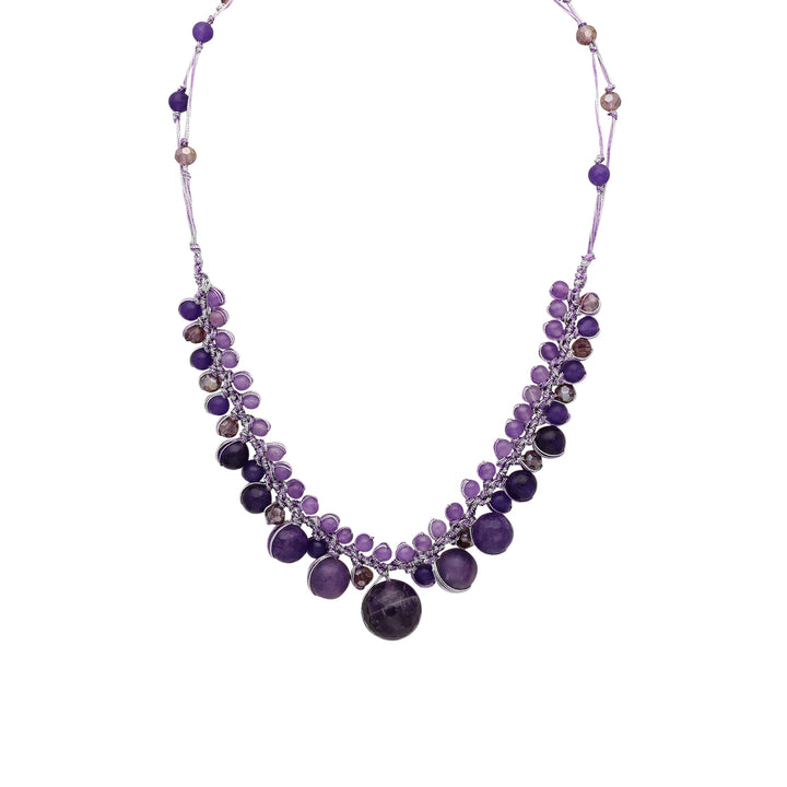 Purple Jade, Amethyst, & Crystal Necklace 18" - 20"