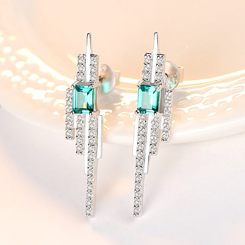 Emerald Simulant Silver Deco Earrings